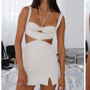 CREAM CUTOUT MINI DRESS